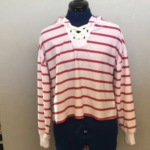 Striped Eyelet Hoodie
